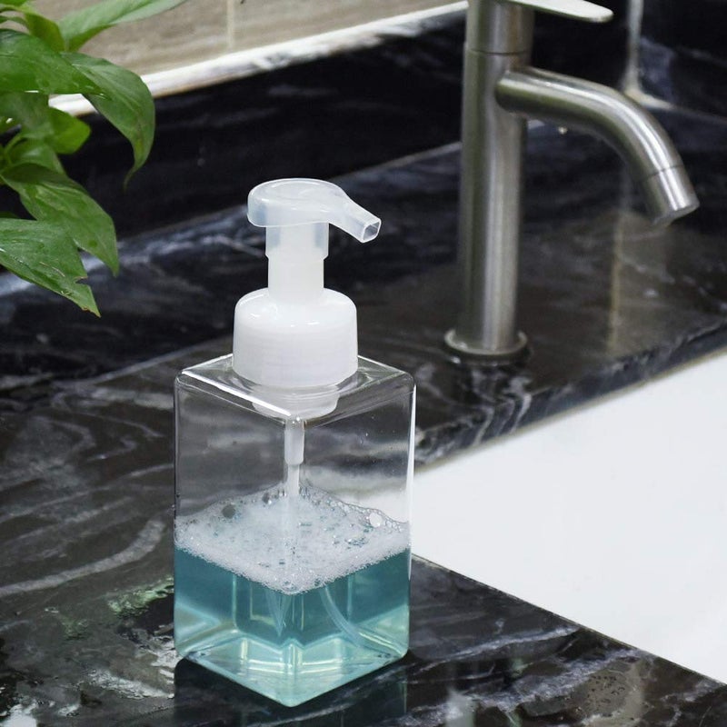 UUJOLY Foaming Soap Dispenser  450ml (15oz) Refillable Pump Bottle Plastic for Liquid Soap  Shampoo  Body Wash (2 Pcs) (Clear) - Image 3